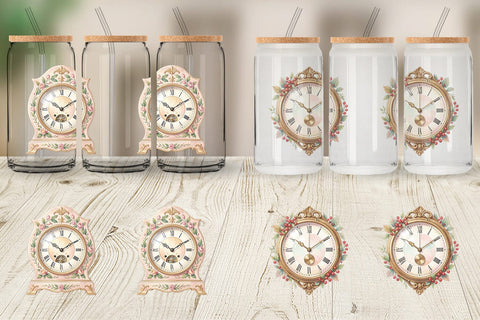 Glass Can Graceful Winter Timepiece Watercolor Sublimation artnoy 