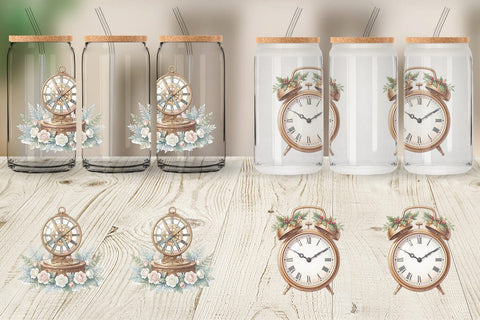 Glass Can Graceful Winter Timepiece Watercolor Sublimation artnoy 