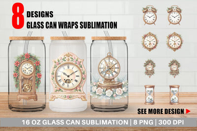 Glass Can Graceful Winter Timepiece Watercolor Sublimation artnoy 