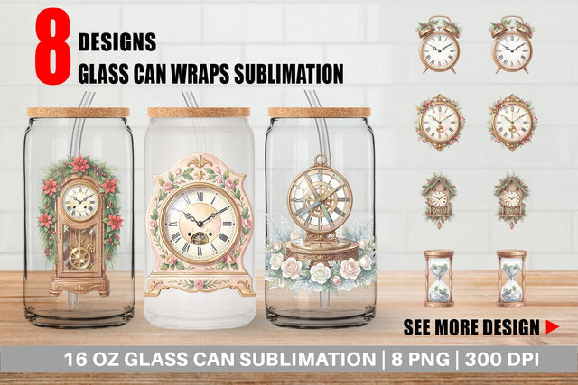 Glass Can Graceful Winter Timepiece Watercolor Sublimation artnoy 