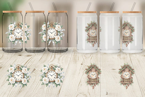 Glass Can Graceful Winter Timepiece Watercolor Sublimation artnoy 