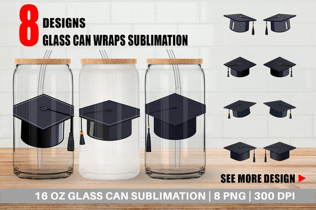 Glass Can Graduation Cap Sublimation artnoy 