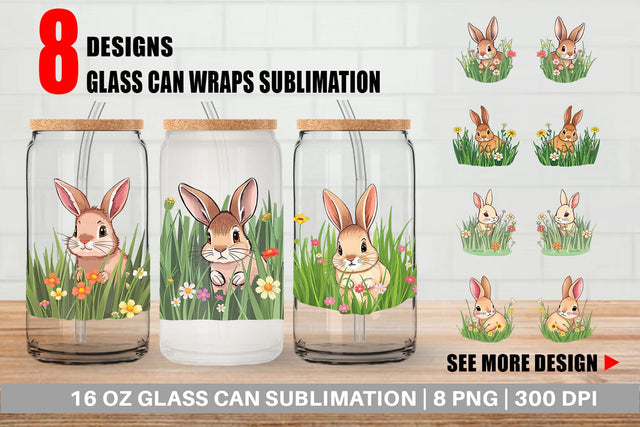 Glass Can Grass Bunny Sublimation artnoy 