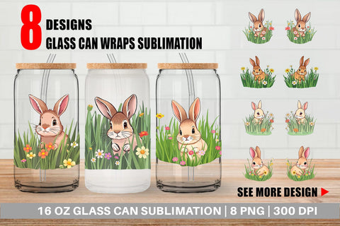 Glass Can Grass Bunny Sublimation artnoy 
