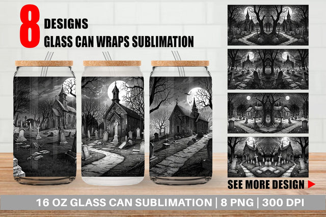 Glass Can Graveyard Halloween Sublimation artnoy 