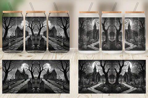 Glass Can Graveyard Halloween Sublimation artnoy 