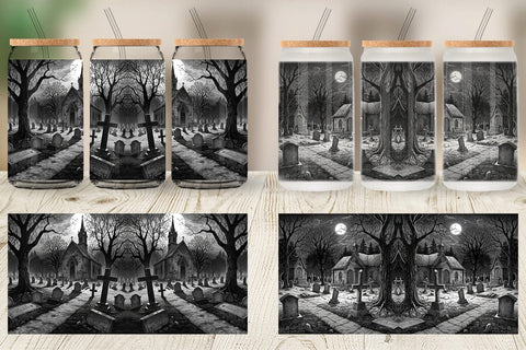 Glass Can Graveyard Halloween Sublimation artnoy 