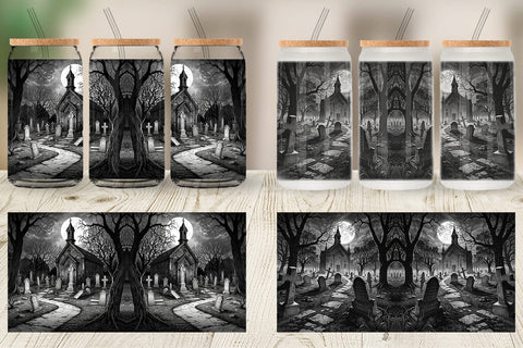 Glass Can Graveyard Halloween Sublimation artnoy 