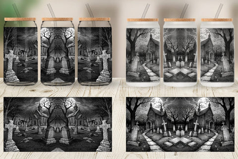 Glass Can Graveyard Halloween Sublimation artnoy 