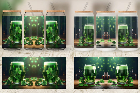 Glass Can Green Beer Patrick's Day Sublimation artnoy 