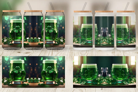 Glass Can Green Beer Patrick's Day Sublimation artnoy 