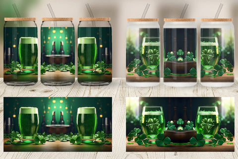 Glass Can Green Beer Patrick's Day Sublimation artnoy 