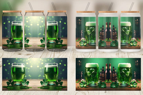 Glass Can Green Beer Patrick's Day Sublimation artnoy 