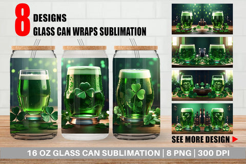 Glass Can Green Beer Patrick's Day Sublimation artnoy 