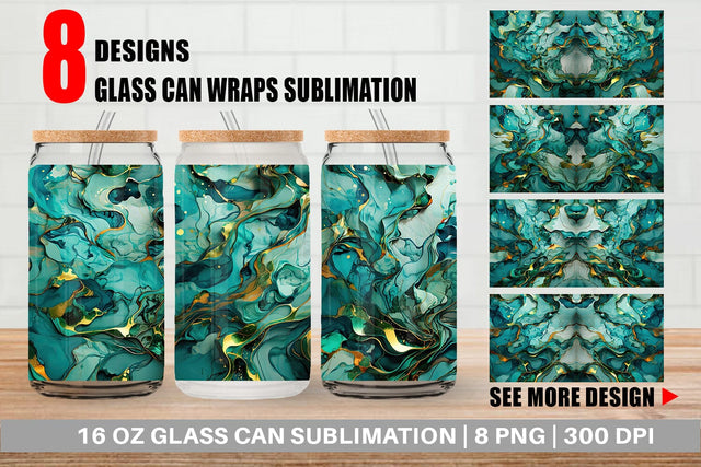 Glass Can Green Marble Painting Sublimation artnoy 