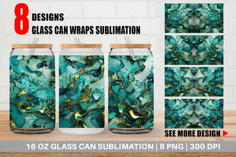 Glass Can Green Marble Painting Sublimation artnoy 