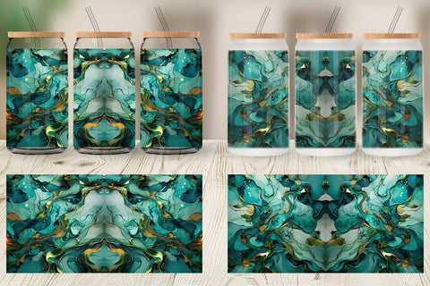 Glass Can Green Marble Painting Sublimation artnoy 