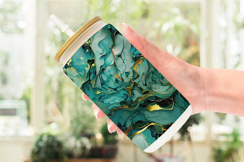 Glass Can Green Marble Painting Sublimation artnoy 