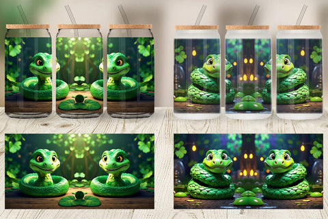 Glass Can Green Snake Patrick's Day Sublimation artnoy 