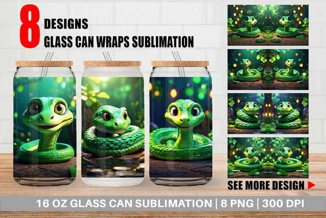 Glass Can Green Snake Patrick's Day Sublimation artnoy 