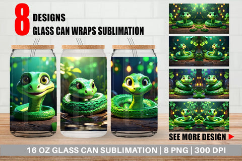 Glass Can Green Snake Patrick's Day Sublimation artnoy 