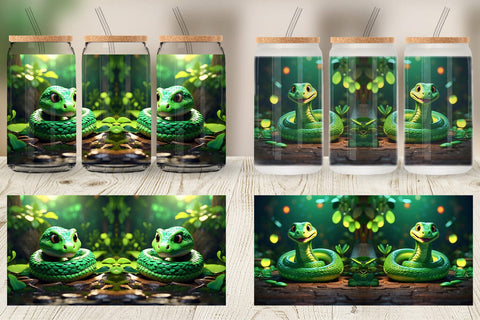 Glass Can Green Snake Patrick's Day Sublimation artnoy 