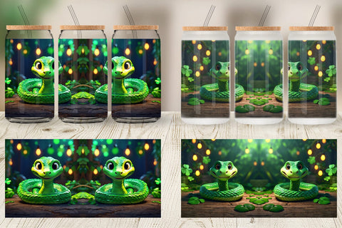 Glass Can Green Snake Patrick's Day Sublimation artnoy 