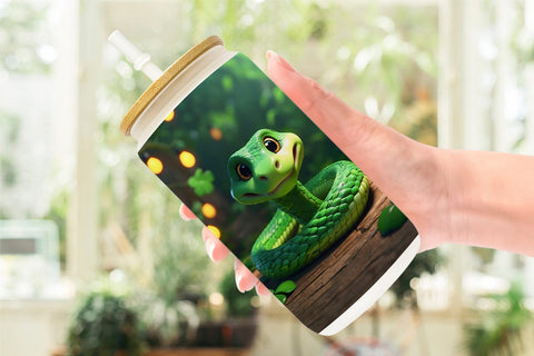 Glass Can Green Snake Patrick's Day Sublimation artnoy 