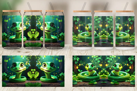 Glass Can Green Snake Patrick's Day Sublimation artnoy 