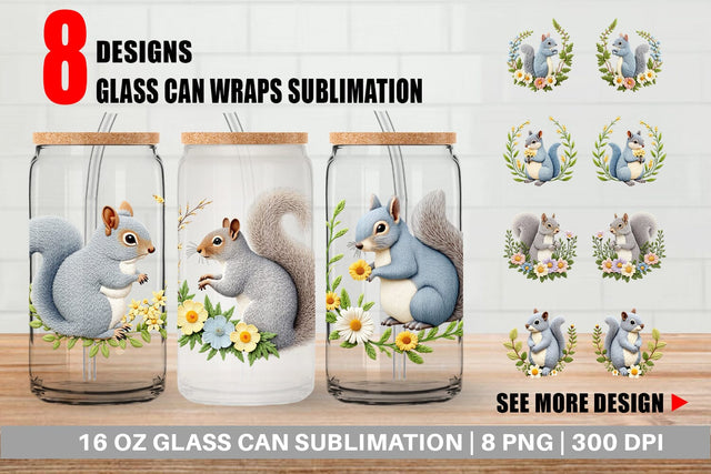 Glass Can Grey Squirrel Sublimation artnoy 