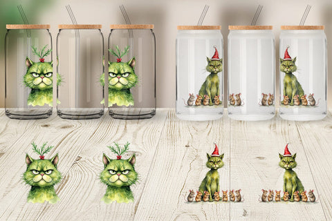 Glass Can Grinchy Catsmas Sublimation artnoy 