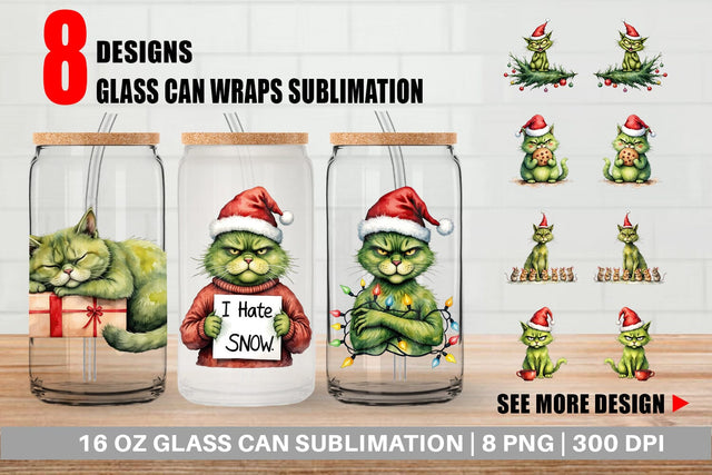 Glass Can Grinchy Catsmas Sublimation artnoy 