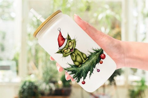 Glass Can Grinchy Catsmas Sublimation artnoy 