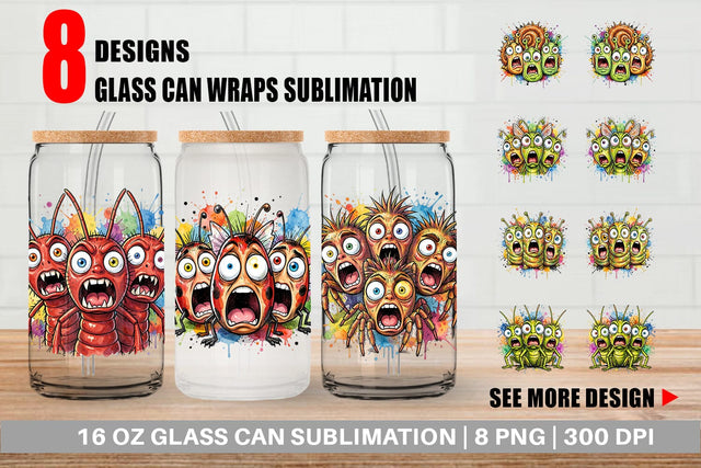 Glass Can Gritty Comic Garden Insects Heatwave Sublimation artnoy 