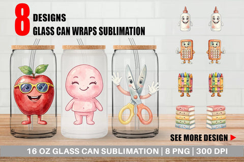 Glass Can Groovy 70s School Mascot Watercolor Sublimation artnoy 