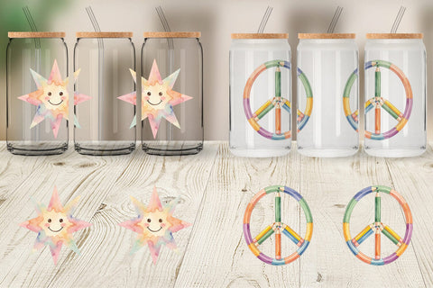 Glass Can Groovy 70s School Nostalgia Watercolor Sublimation artnoy 