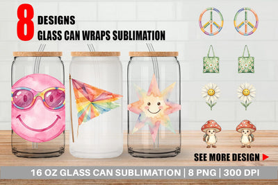 Glass Can Groovy 70s School Nostalgia Watercolor Sublimation artnoy 