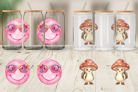 Glass Can Groovy 70s School Nostalgia Watercolor Sublimation artnoy 