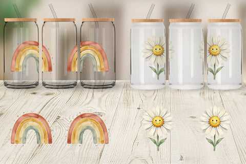 Glass Can Groovy 70s School Nostalgia Watercolor Sublimation artnoy 