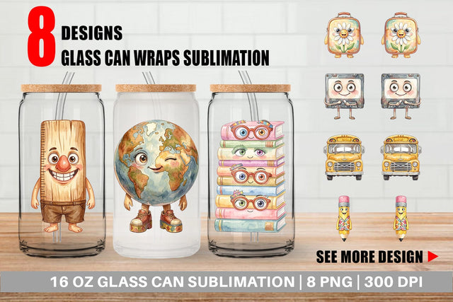 Glass Can Groovy 70s School Supply Sublimation artnoy 