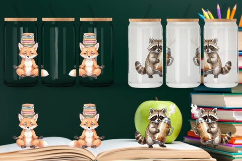 Glass Can Groovy 70s Teacher Animal Watercolor Sublimation artnoy 