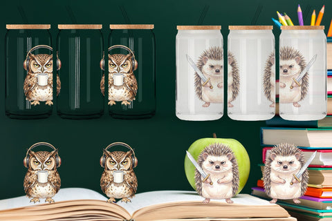 Glass Can Groovy 70s Teacher Animal Watercolor Sublimation artnoy 