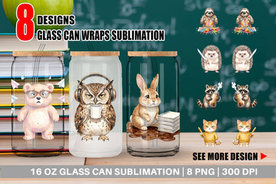 Glass Can Groovy 70s Teacher Animal Watercolor Sublimation artnoy 