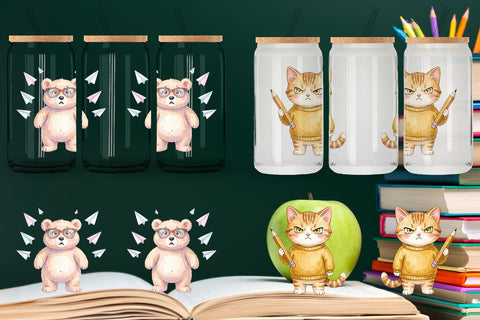 Glass Can Groovy 70s Teacher Animal Watercolor Sublimation artnoy 