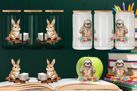 Glass Can Groovy 70s Teacher Animal Watercolor Sublimation artnoy 