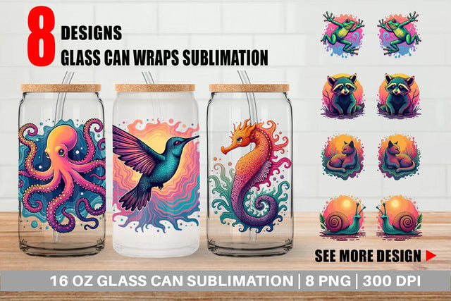 Glass Can Groovy Animal Swirls Sublimation artnoy 