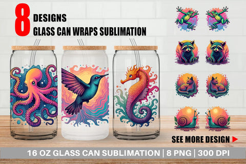 Glass Can Groovy Animal Swirls Sublimation artnoy 