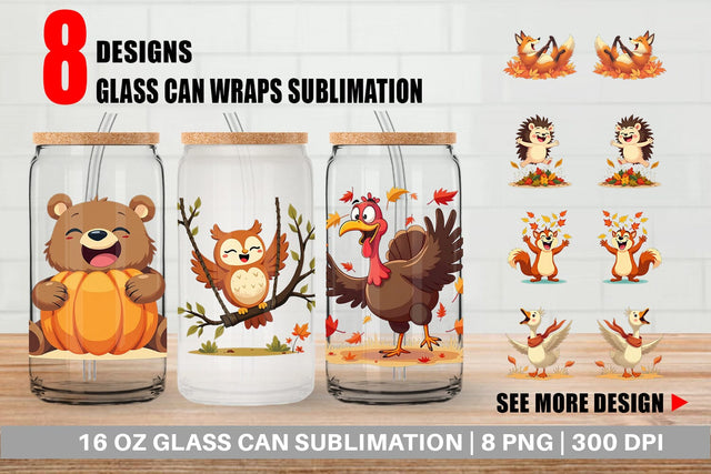 Glass Can Groovy Fall Critters Sublimation artnoy 