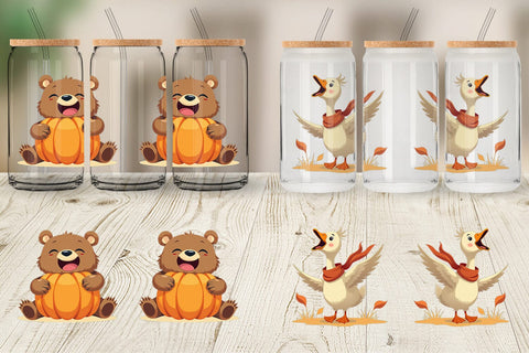 Glass Can Groovy Fall Critters Sublimation artnoy 