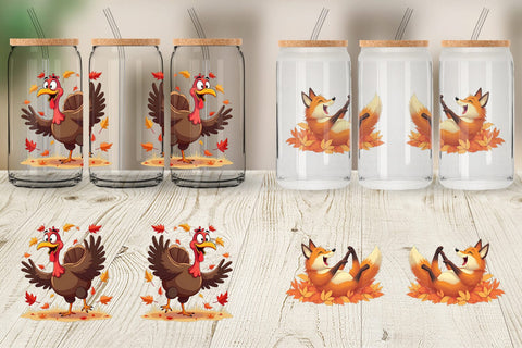 Glass Can Groovy Fall Critters Sublimation artnoy 